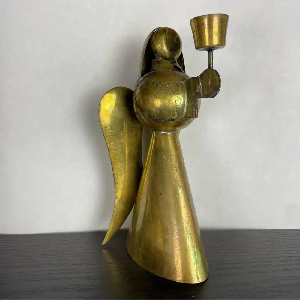 Vintage Brass Angels Candle Holder Pair Shabby Chic Farmhouse Style Rustic Decor